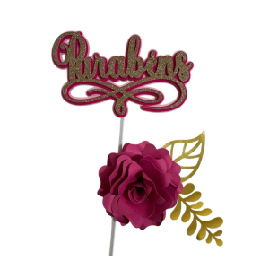 TOPO DE BOLO PARABÉNS COM FLOR